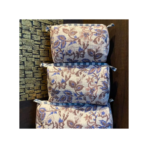 Women’s Stylish Canvas Cosmetic Pouch with Zipper Geometric Print Hand Block Printed <b>Vanity</b> Bag Travel <b>Makeup</b> Organizer Case - Product Image 2