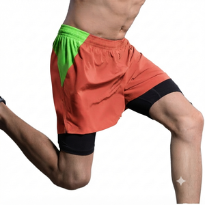 <b>Men's</b> Coral <b>Red</b> Oxford Fabric High Waist Breathable Quick Dry Sporty Workout <b>Shorts</b> with Pockets Viscose Cotton Capri Length - Product Image 1