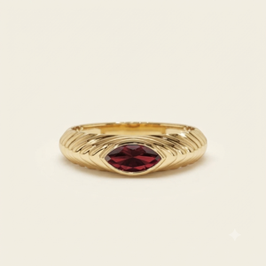 Bague en argent sterling 925 avec grenat taille marquise, sertie clos, style classique unisexe, bague de fiançailles - Product Image 3