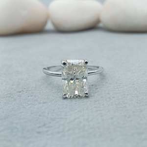 Afar Jewels 925 Sterling <b>Silver</b> Rhodium Moissanite <b>Emerald</b> Cut Prong Set Solitaire <b>Ring</b> for Women Wedding Party Anniversary - Product Image 1