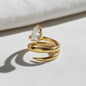 Bague de fiançailles en or rose 18 carats avec diamant taille poire, motif serpentine, ajustable, pour femme, bijou délicat et élégant - Product Image 4