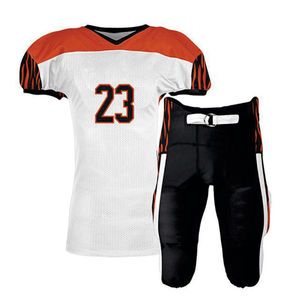 Conjunto de Uniforme de Fútbol Americano para Hombre, Blanco, Naranja y Negro, Sublimado, Malla Transpirable, Manga Corta, Cuello en V, Corte Atlético - Product Image 5
