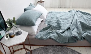 Ensemble de draps de lit 3 pièces en lin 100% 100TC, écologique, avec logo personnalisé pour mariage - Product Image 2