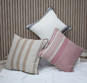 High Quality 100% Linen Cushion <b>Cover</b> Thick Woven Stripe <b>Throw</b> Pillow <b>Cover</b> with Invisible Zipper Custom Size with Piped Edges - Product Image 4