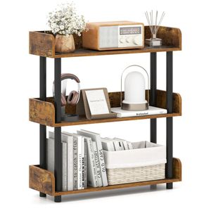 Libreria Industriale Rustica Marrone a 3 Ripiani, 33 Libbre per Ripiano, Organizzatore con Protezioni Anti-Caduta per Hotel - Product Image 1