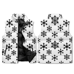Custom Puffer <b>Vest</b> <b>White</b> Black Snowflake Print Sleeveless Padded Jacket Zip Up Winter Warm - Product Image 1