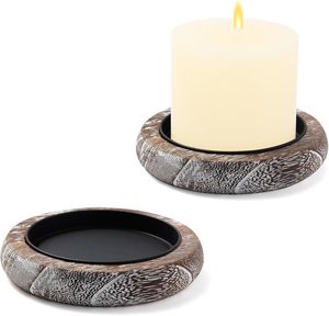 Hatway Wood Candle Holder Farmhouse Decor Wooden Pillar Candles Tray for <b>Table</b> Centerpiece Small Decorative Tray <b>Riser</b> Round - Product Image 2