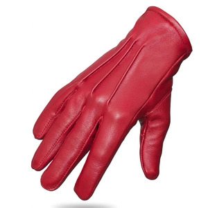 Guantes de Piel de Oveja Roja de Lujo, Largos hasta la Muñeca, con Diseño Liso sin Forro, Tacto Suave y Calor Térmico para Días de Invierno - Product Image 2