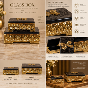 กล่องเก็บเครื่องประดับแก้วสีดำลายเท็กซ์เจอร์ พร้อมตกแต่งขอบโลหะสีทอง เงางาม ใช้เป็นกล่องเก็บของที่ระลึก - Product Image 6