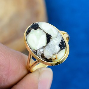 Natural Lemon Quartz Black Spinel Oval Shape Ring 18k Gold Micron Over 925 Sterling Silver - Product Image 1