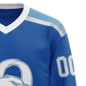 Camiseta Deportiva de Hockey sobre Hielo Sublimada en Azul Rey para Hombre, Cuello en V, Manga Larga, Uniforme Deportivo de Poliéster - Product Image 6