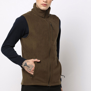 OEM Custom Men's Olive Micro Polar Fleece Vest Lightweight High Collar Body <b>Warmer</b> Zipper <b>Pockets</b> Outdoor Casual Vest Wholesale - Product Image 1