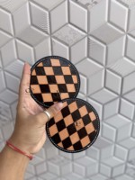 Sous-verres en cuir de haute qualité, faits à la main, motif damier, style vintage, pour la décoration de table