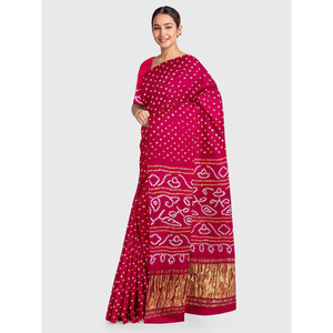 Pure Silk Indian Bandhani <b>Tissu</b> Pallu Saree - Product Image 1