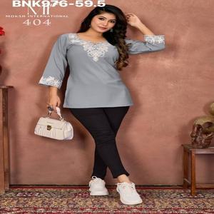 <b>Top</b> Quality New Arrival Trendy Cotton with Embroidery work <b>Top</b>-Short Kurti Set Supplier from Surat Worldwide Exporter - Product Image 1