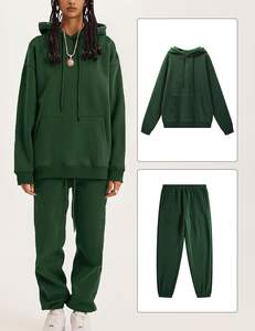 Ensemble de survêtement unisexe léger 100 % coton 450 g/m² coupe ample pour homme, avec capuche super empilée, grande taille, pour l'hiver, décontracté, couleur unie - Product Image 1