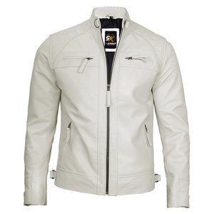 Nouvelle veste d'hiver pour homme en peau de mouton blanche avec logo personnalisé, col montant vintage, fermeture éclair, streetwear de haute qualité, coupe-vent - Product Image 3