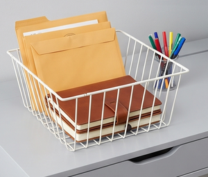 Premium White Metal <b>Wire</b> Storage <b>Basket</b> Rectangle Simple Design <b>Hanging</b> Multi-Purpose Neatening Organizer - Product Image 5