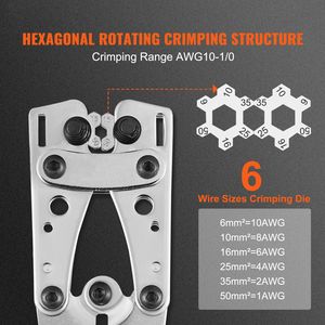 Herramienta de crimpado de terminales de aluminio de alta resistencia de 10 1/0 AWG con 60 conectores de 6 hilos - Product Image 2