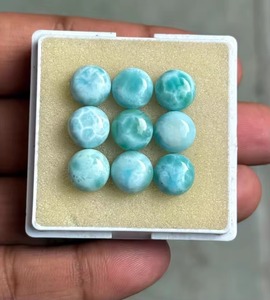 Natural Larimar Loose Gemstones Round Cabochon Dome Polished Light Blue White Veining <b>5</b>-10mm Color <b>Play</b> Stone for Jewelry Making - Product Image 1