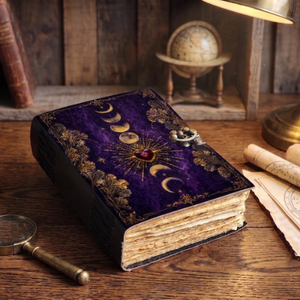 Grimoire en cuir Cœur Céleste et Lune, Livre des Ombres fait main, Carnet de Sorcellerie, Journal Gothique en Cuir - Product Image 6