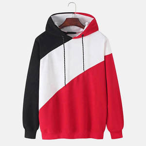Men's Color Blocking Hooded Sweatshirt Raglan Sleeve Fleece Casual Winter Wear Boxy Fit Embroidered Pocket <b>Red</b> White Black 2027 - Product Image 2