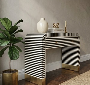 Console moderne de luxe en résine avec tiroirs, design rayé noir et blanc pour entrée - Product Image 2