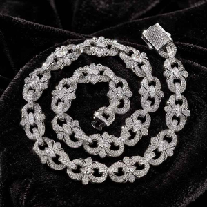 Lab Grown Diamond Floral Link Chain Bracelet Set Iced Out Hip Hop Jewelry Luxury <b>Statement</b> <b>Necklace</b> Bracelet Unisex Gift - Product Image 4
