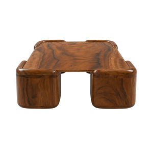 Table basse contemporaine minimaliste en bois de Suar massif, design sculptural en bloc, bords lisses, fabrication artisanale, mobilier écologique - Product Image 3