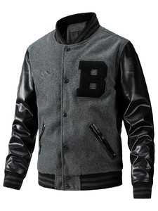 Services OEM Blousons universitaires en cuir pour baseball, vente en gros, avec motif de patch lettre B, style preppy, coupe classique, automne - Product Image 1