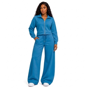 Ensemble deux pièces pour femme avec sweat-shirt oversize à rayures latérales et pantalon large - Product Image 1