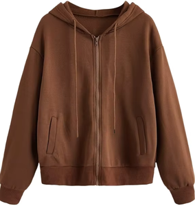 Sudadera con Capucha Personalizada OEM para Mujer, con Cierre de Cremallera, Diseño con Insignia en la Parte Delantera, Color Sólido Informal, Manga Larga - Product Image 1