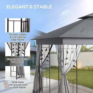 Elegante Gazebo in Metallo Grigio 10x12 con Doppio Tetto e Motivi Floreali, Tettoia per Esterni per Giardino e Cortile 3x4, Verniciato a Polvere, 1 Set - Product Image 5