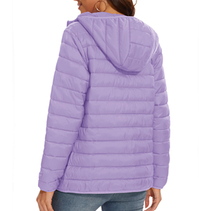 Chaqueta acolchada morada para mujer con capucha, cierre de cremallera, relleno de poliéster, para otoño e invierno, chaqueta tipo puffer para mujer - Product Image 4