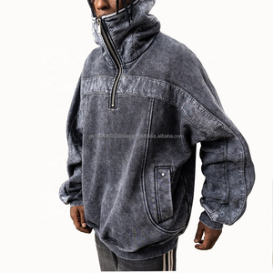 Sweat à capuche en molleton français personnalisé, uni, surdimensionné, lavage à l'acide, vintage, sweat à capuche avec fermeture éclair sur le devant - Product Image 2