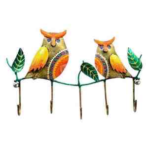 Lightweight Indian Metal Owl Wall <b>Hanger</b> with 5 Hooks Artistic Twin Owl Design for Home Decor & Gifting Eco-Friendly Branch - Product Image 1