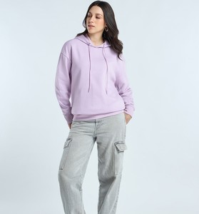 เสื้อฮู้ดสีลาเวนเดอร์สำหรับผู้หญิง ผ้าฟลีซสีพื้น แขนยาว สวมใส่สบายในฤดูใบไม้ร่วง ระบายอากาศได้ดี มีกระเป๋า - Product Image 1