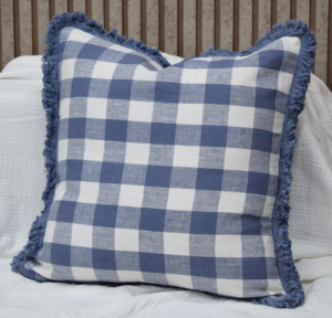 Funda de Almohada de Lino 100% Puro con Diseño a Cuadros, Funda de Cojín con Flecos, Decoración Rústica para el Hogar, Fabricante, Proveedor OEM y ODM - Product Image 1
