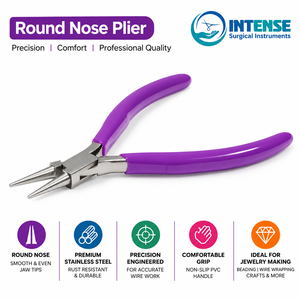 Pince à bec rond professionnel en acier inoxydable pour bijoux, outil de précision pour la création de boucles de fil, avec poignées confortables violettes - Product Image 2