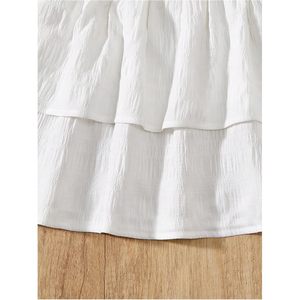 <b>White</b> Women's Elastic Waist A-Line <b>Mini</b> <b>Skirt</b> <b>Ruffles</b> Asymmetrical Design Button Decoration Solid Luxury Style All Seasons - Product Image 5