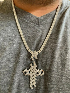 VVS Moissanite Diamond Link Cross Pendant Gold Plated <b>Chain</b> Necklace <b>Iced</b> <b>Out</b> Hip Hop - Product Image 4