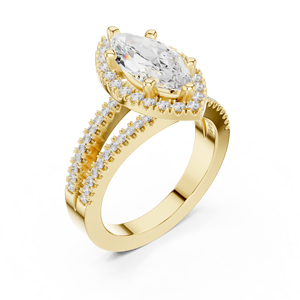 Anillos Clásicos de Halo con Diamante Cultivado en Laboratorio Certificado por IGI, Corte Marquesa de 2 Quilates, Oro Amarillo de 14K, para Aniversario, Boda o Compromiso - Product Image 2
