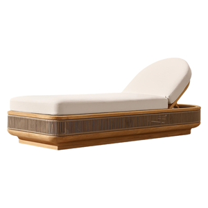 Chaise longue de luxe en teck au design moderne, avec dossier réglable et tressage en corde, idéale pour le bord de piscine - Product Image 1