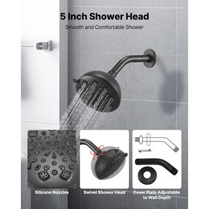 Miscelatore doccia a pioggia da 5 pollici con rubinetto per vasca e kit di finitura per vasca a maniglia singola in ottone pressurizzato - Product Image 4