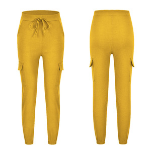 กางเกงคาร์โก้ลำลองเอวยางยืดสีพื้นล่าสุดสำหรับผู้หญิงไซส์พลัส - Product Image 3