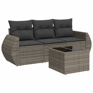 Set Divano da Esterno in Polyrattan Grigio con Cuscini, Arredamento Durevole per Esterni, 3 Posti con Tavolino - Product Image 4