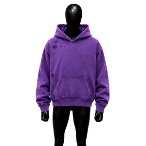 Sweat à capuche oversize violet vintage effet vieilli, tendance, décontracté, mode minimaliste, en molleton doux de haute qualité, style streetwear - Product Image 1