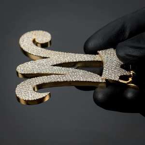 Pendentif Hip Hop personnalisé lettre M avec couronne en moissanite, lettre initiale glacée, en argent sterling 925, bijoux fins, pendentifs et breloques - Product Image 2