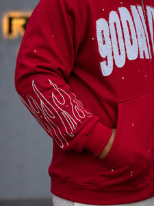 <b>Red</b> <b>Men's</b> Zip-Up Hoodie Oversized Streetwear Embroidery Letter Design Front Logo Autumn Wear Cotton Rhinestones <b>Sweatshirt</b> - Product Image 3