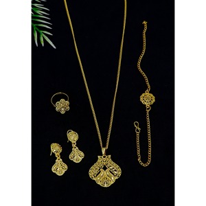 Ensemble de mariage de mariée plaqué or Dubaï d'inspiration indienne pour femmes cadeau fournitures de bijoux pour enfants filles ensemble complet léger en gros - Product Image 5